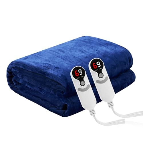Eydna Electric Heated Blanket Queen Size 84"x90", Soft Plush Microplush for Bed, Dual Controllers & Heating Zones, 1-10Hs Auto Off & 6 Heating Levels, Machine Washable, Gifts for Family-Navy Blue 6