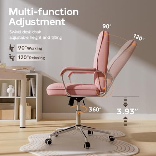 HomeZeer Pink Office Chair with Soft Leather, Swivel Computer Home Office Desk Chair with Wheels and Padded Arms, Adjustable Height and Tilt 6