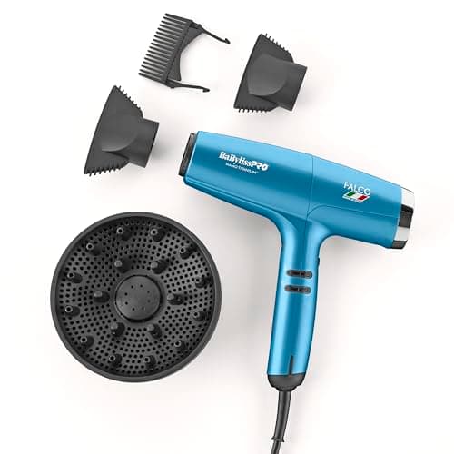BaBylissPRO Nano Titanium Professional Italian High-Speed Falco Hair Dryer with Concentrator Nozzles, 2000-Watt Ionic Blow Dryer with Diffuser