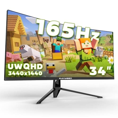 Raywego 34 Inch Ultrawide Curved Monitor Gaming,21:9 WQHD 3440x1440p 165Hz Monitor with RGB Backlight,PIP/PBP,127% sRGB,Crosshair/Timer/FPS/RTS,FreeSync HDMI 2.0 x2 & DP1.4 x 2