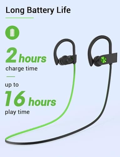 Stiive Bluetooth Headphones, 5.3 Wireless Sports Earbuds IPX7 Waterproof with Mic, Stereo Sweatproof in-Ear Earphones, Noise Cancelling Headsets for Gym Running Workout, 16 Hours Playtime - GreenBlack 6