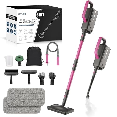 Seyola Steam Mop for Floor Cleaning, Steam Cleaner for Home with Handheld 6-in-1 Multi-function Attachments for Hardwood Floors, Clothes, Windows, Tiles Grout, Furniture, Carpet Cleaning (Rose-Pink)