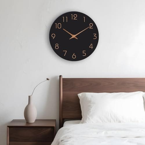 Mosewa Wall Clock 8 Inch Black Battery Operated Silent Non Ticking Simple Minimalist Rose Gold Numbers Decorative for Bedroom Living Room Kitchen Home Bathroom Office 9