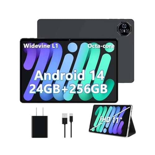 Dghrti 2025 11 inch Tablet, 24GB RAM+256GB ROM(2TB TF), Android 14 Tablets with 8000mAh Battery, (13+5) MP Camera, Supports Widevine L1, 5G WiFi, GPS, BT5.0, Tablet with Case -Gray