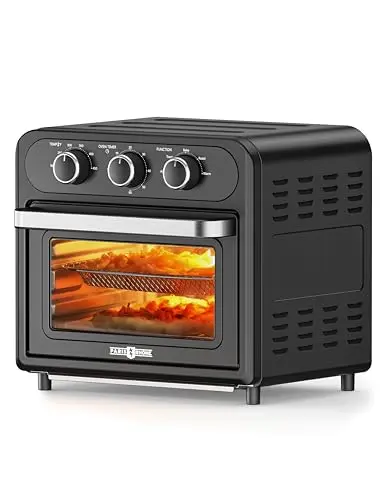PARIS RHÔNE Air Fryer, 14.8 Quart Toaster Oven, 5-in-1 Convection Oven for 4-Slice Toast, 9-inch Pizza, Knob-Controlled Kitchen Appliance with 6 Accessories, Dishwasher Safe, Black (PE-AF013)