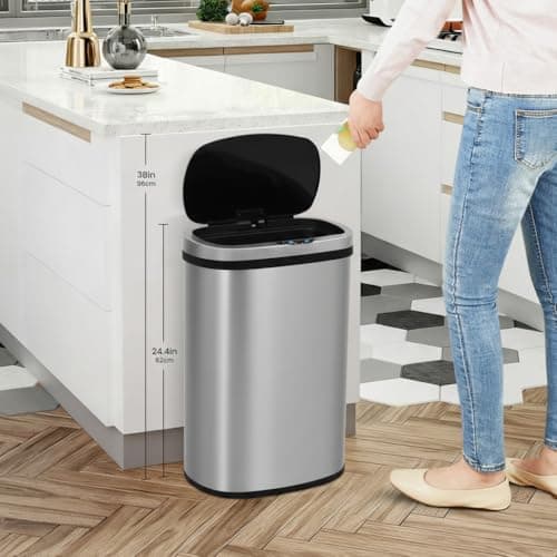 Bigacc 13 Gallon(50 L) Kitchen Trash Can with Touch-Free & Motion Sensor, Automatic Stainless-Steel Garbage Can, Anti-Fingerprint Mute Designed Trash Bin Brushed Stainless Steel 6