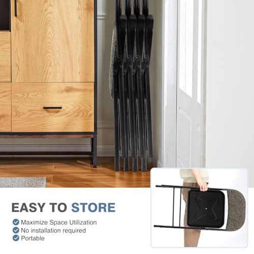 DUMOS 2 Pack Folding Chairs with Padded Cushion and Back - Fabric Stackable Portable Dining Chairs Set, for Home and Office, Conference, Wedding, Party, Patio, Garden, for Indoor Outdoor, Black Grey 5