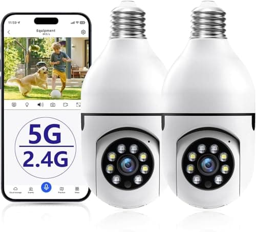 JWQPO Light Bulb Security Camera,2K Bulb Security Camera 5G/2.4GHz,Security Cameras Wireless Outdoor with Human Detection,Motion Detection,Color Night Vision Cameras for Home Security Easy to Install