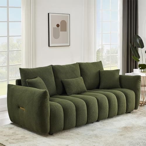 Antetek 78" Modern Sofa Couch, Comfy Deep Seat Teddy Cloud Sofa, Upholstered 3-Seater Boucle Couch, Oversized Loveseat for Living Room, Bedroom, Office, Apartment, Green
