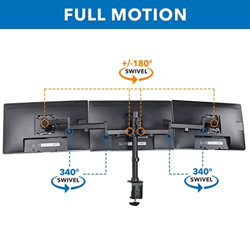 Mount-It! Triple Monitor Mount 3 Screen Desk Stand for LCD Computer Monitors for 19 20 22 23 24 27 Inch Monitors VESA 75 and 100 Compatible Full Motion, 54 lbs Capacity (MI-1753),Black 9