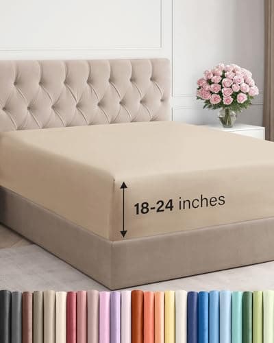 Extra Deep King Fitted Sheet - Hotel Luxury Single Fitted Sheet Only - Easily Fits 18 inch to 24 inch Mattress - Ultra Soft, Wrinkle Free w/Extra Deep Pockets - Easy-Care, Breathable & Comfy - Cream