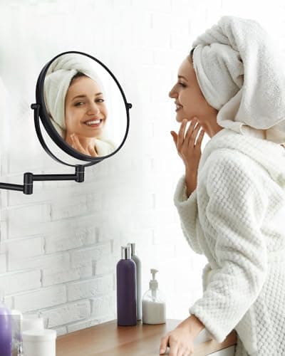 Wall Mounted Makeup Mirror - 1X/10X Magnifying Mirror for Wall, 8 Inch Double Sided 360° Swivel Extendable Bathroom Mirror for Shaving, Black 7
