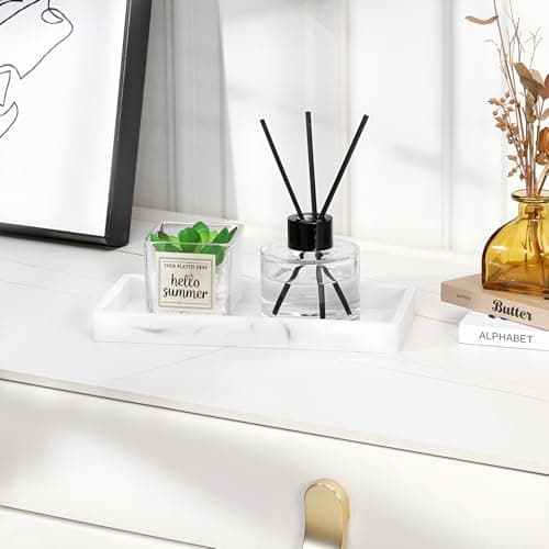 Luxspire Bathroom Vanity Tray - 2 Pack (7.9" x 4") Silicone Soap Dish for Kitchen Countertop, Bathroom Counter Tray for Soap Dispenser Perfume Jewelry Accessories, Marble White 7