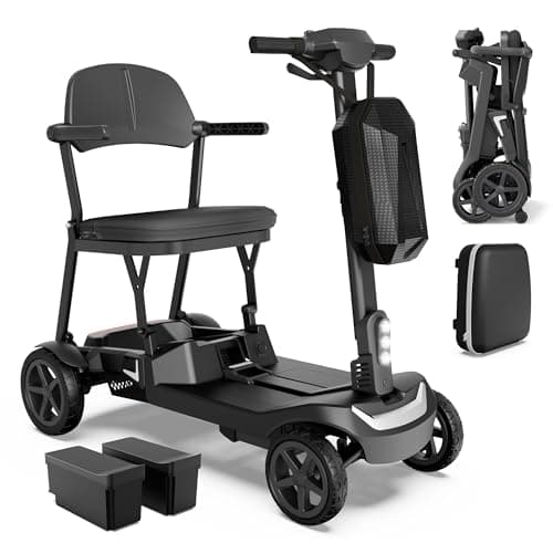 Lightweight Mobility Scooter for Seniors & Adults - 37.5lb Aluminum Frame, Dual Batteries 24.8 Miles Range, Cruise & Airline Approved, Foldable Portable Motorized Scooters, No Assembly Needed, Black