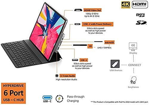 HyperDrive HD319B-GRAY Docking Station - for Tablet - 60 W - USB Type C - 3 x USB Ports - Type-C - HDMI - Audio Line in - Audio Line Out - Wired 8