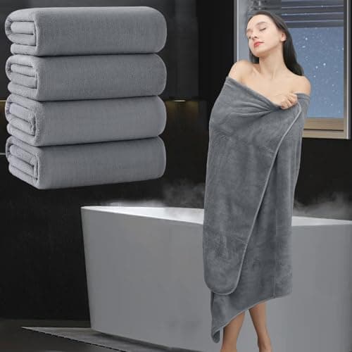 MAGGEA Extra Large Bath Sheet 4 Piece (35"x70")-Ultra Soft Oversized Bath Towel,Bath Sheet Towel Set for Bathroom Hotel,Highly Absorbent Quick Dry Shower Towel Set for Adults,Bath Towel Dark Grey