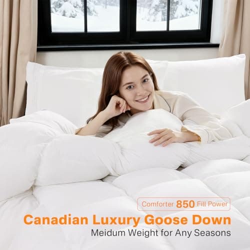 LBRO2M Canadian Luxury Goose Down Comforter Queen Size, 75% Goose Down 850+ Fill Power Duvet with 1200TC 100% Cotton Shell All Season Bedding Comforter, Soft Duvet Insert (90"X90",White) 5