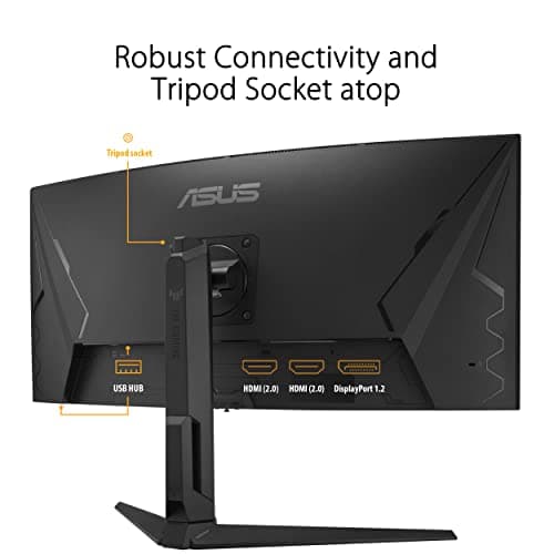 ASUS TUF Gaming 34” Ultra-Wide Curved HDR Monitor (VG34VQEL1A) - 21:9, UWQHD (3440 x 1440), 100Hz, Extreme Low Motion Blur, FreeSync, 1ms, DisplayPort, HDMI, USB, Tripod Socket, Height Adjustable 6