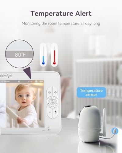 Comfyer 7" HD Split-Screen Baby Monitor with 2 1080P Cameras, 48 Hrs 6000mAh Battery Runs 2 Days in VOX Mode, No WiFi Monitor with a Flexible Bracket, 2 Way Audio, Remote PTZ, Auto Night Vision 9