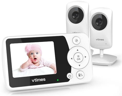 VTimes Baby Monitor with 2 Cameras, Video Baby Monitor No WiFi Night Vision, 2.4" LCD Screen Portable Baby Camera VOX Mode Alarm and 1000ft Range, Peace of Mind for New Parents