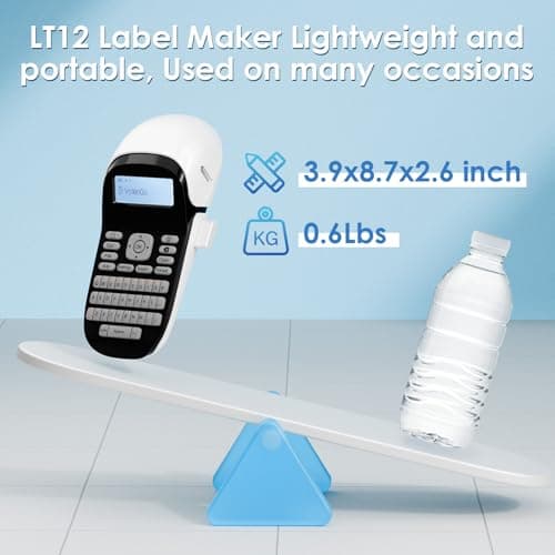 VolenGo Label Maker Machine with Tapes, Label Maker Waterproof-Labels, Portable Rechargeable Labeler with 12mm-Tape, Bluetooth Backlit Labeling Machine, LT12 Handheld Label Printer for Office Home 9