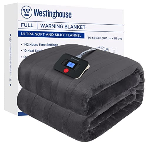 Westinghouse Electric Blanket Full Size, Super Cozy Soft Flannel 80"" x 84"" Heated Blanket with 10 Fast Heating Levels & 1-12 Auto-Off, Machine Washable, ETL&FCC Certification, Charcoal