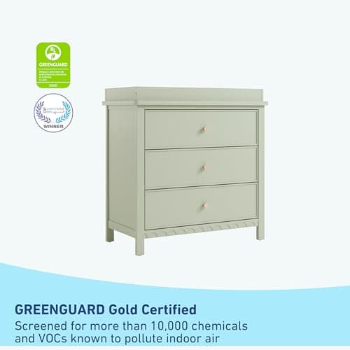 Graco Sasha 3-Drawer Chest with Changing Table Topper (Sage) – GREENGUARD Gold Certified, Nursery Bedroom Wood Chest with Spacious Storage, Interlocking Drawer System, Pre-Installed Tracks 5