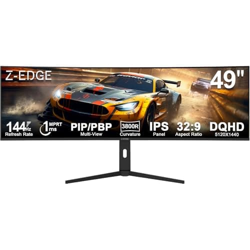 5K Monitor, Z-Edge 49 inch IPS Curved Gaming Monitor, DQHD 5120x1440 Computer Monitor,144Hz, 32:9 Ultrawide, 1ms MPRT, 400 cd/m², 10bit, UG49W HDMI*2, DP*1, USB-C, PIP/PBP, Adjustable Stand