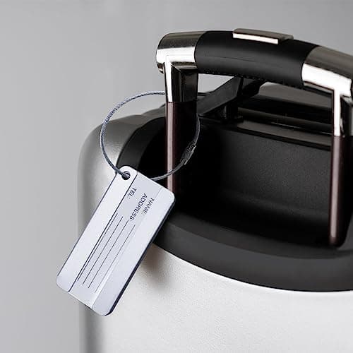 AOUTACC 8 Pack Aluminium Metal Travel Luggage Tags Suitcase Card Holder Baggage Name Address ID Bag Label with Key Ring 5