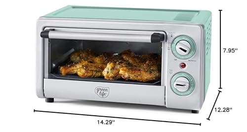 GreenLife Countertop Toaster Oven Air Fryer Stainless Steel, Healthy Ceramic Nonstick, PFAS Free, Tray & Basket, Bake, Broil, Reheat, Adjustable Temp & Time Control, Auto Shutoff, Turquoise 10