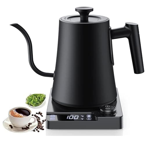 Gooseneck Electric Kettle with ±1℉ Precision Temperature Control for Pour Over Coffee & Tea, Rapid Boil, 304 Stainless Steel, Built-in Brew Timer, 1200W/1.0L