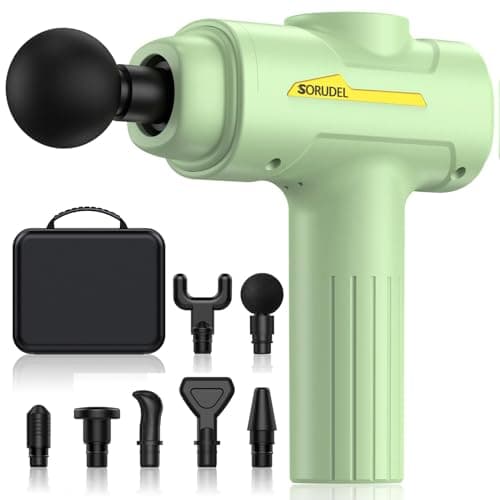 SORUDEL Massage Gun,Massage Gun Deep Tissue for Pain Relief with 7 Massage Heads & 6 Speeds and Carrying Case (Green)