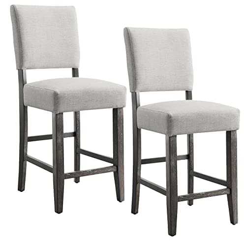Leick Home 10086BB/HG Upholstered Back Counter Height Stool with Wood Base, Set of 2, for Kitchen Counters and Islands, Blackbean and Gray Wash/Heather Gray