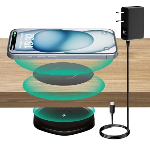 KPON Invisible Wireless Charger,30mm Under Desk Charger Mat, Furniture Table Nightstand Desktop Charging Station for iPhone17/16/15/14/13/12/Samsung/LG/Google Pixel Desk Essentials(with QC Adapter)