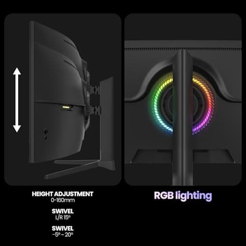 CRUA 49" Curved Gaming Monitor | DFHD(3840x1080P), 144Hz/165Hz, 1500R, 32:9, AMD FreeSync, 120% sRGB, Height Adjustable Ultra-Wide Screen Monitors, HDMI 2.1 & DP 1.4, Wall Mount Install- Black 7