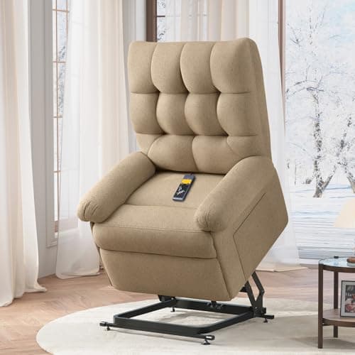Welzona Power Lift Recliner Chair for Elderly, Triple Motor Lift Chair with Infinite Position, Electric Stand Assist for Seniors, Single Sofa with Side Pockets for Living Room, Beige-Brown