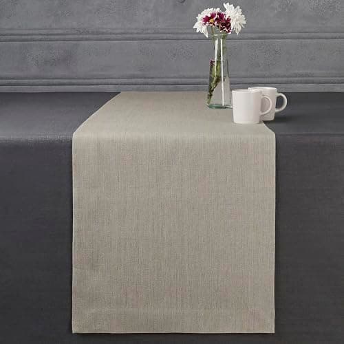 D'Moksha Homes Linen Natural Table Runner 36 Inches - 100% Pure Linen Small Table Runner 14 x 36 Inch for Dresser, Coffee Tables, Mothers Day, Spring, Easter - Machine Washable