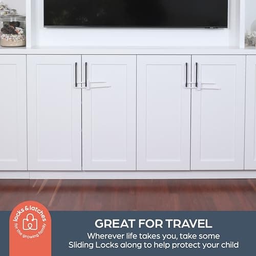 Dreambaby Sliding Cabinet Locks - Child Proof Cabinet Latches - For Kitchen, Bathroom Storage Doors Handles & Knobs - Suitable for Round & D-Shaped Handles - 3 Pack - White - Model L183 5