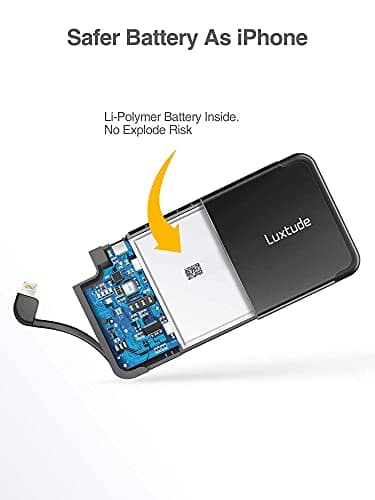 Luxtude Portable Charger iPhone Built in Lightning Cable (MFi Apple Certified), Ultra Slim Portable Phone Charger Thin Battery Pack, 5000mAh Power Bank for iPhone 14/13/12/11/10 etc. (Metal Black) 9