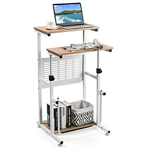 Tangkula Small Standing Desk, Height Adjustable Teacher Podium Stand, Compact Standing Table Lectern Podium, Laptop Desk with Footrest, Suitable for Sitting or Standing 8