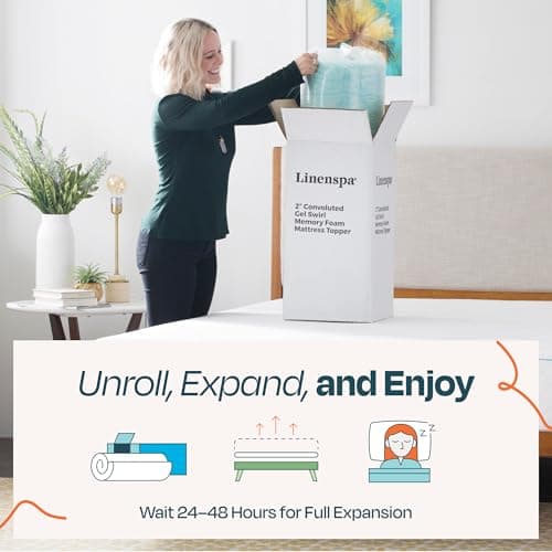 Linenspa 3 Inch Gel Memory Foam Mattress Topper – Egg Crate Style, Reversible for two feels – Promotes Airflow & Relieves Pressure Points – Twin XL 6