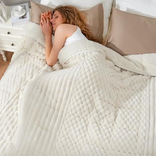 Uttermara Fleece Weighted Blanket for Adults King Size 15lbs, Soft Sherpa Weighted Blankets for Sleeping and Calming, Fuzzy Heavy Blanket for Bed and Couch, 80 x 87 Inches, Cream White 9