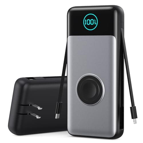 Portable Charger 26800mah for iPhone with Built-in Cables & AC Wall Plug,6-in-1 USB C Power Bank 5 Output Travel Essential,25W PD Fast Charging Battery Pack for iPhone17/16/15/14 Android,Apple Watch