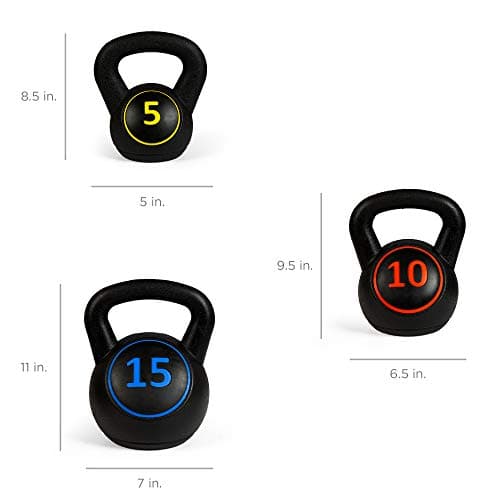 Best Choice Products 3-Piece Kettlebell Set with Storage Rack, HDPE Coated Exercise Fitness Concrete Weights for Home Gym, Strength Training, HIIT Workout 5lb, 10lb, 15lb 6