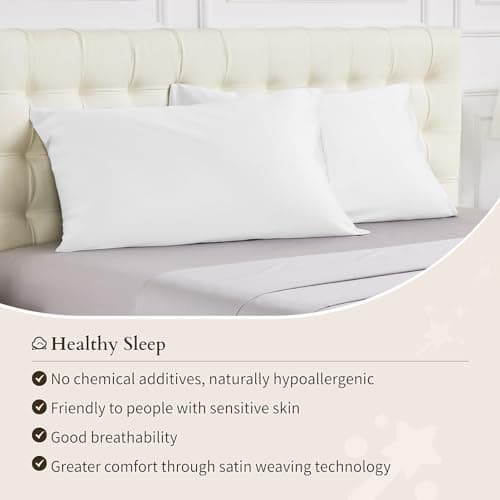 Warmstar 100% Organic Cotton White Pillow Cases Set of 2, Pillow Cases Queen Size Satin Weave Soft Hypoallergenic GOTS Certified Pillowcases Breathable Envelope Pillowcass,20x30 Inches 5