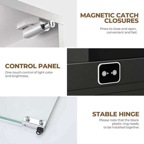 BROTTAR Glass Display Cabinet, 4-Tier Curio Cabinets with 3 Color Lights for Collectibles, Storage Cabinet with Door, Glass Display Case & Bookcase with Human Body Sensor, White 6