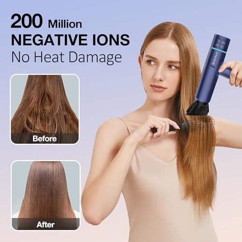 Ionic Hair Dryer with Diffuser and Concentrator, Professional Lightweight Quiet Blow Dryer, Powerful 1600 Watt Motor for Fast Drying and Straight & Wavy Hair, 3 Temps/2 Speeds, 6.56 Ft Cord, Blue 6