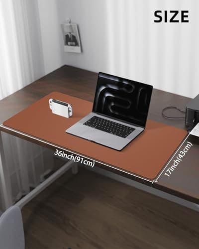 Leather Mouse Pad & Desk Blotter Mat - Non-Slip PU Laptop Desk Pad, Waterproof Writing Pad for Office & Home (Brown, 36" x 17") 5