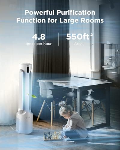 AIRMATE Air Purifier Bladeless Tower Fans, 1500CFM Large Air Volume, 45" 2-in-1 Standing Fan for Bedroom & Home, 28ft/s Velocity, 90° Oscillation, 24H Timer, Low Noise, White 5