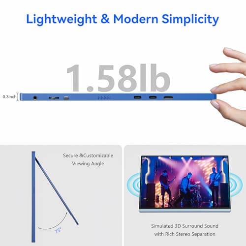 Veout Portable Monitor 16" 1200P FHD Dual USB-C/HDMI Ultra-Slim Travel Monitor with Kickstand & Speakers, 16:10 IPS External Second Screen Compatible with Laptop, Mini PC, MacBook, PS, Switch 5